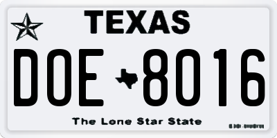 TX license plate DOE8016