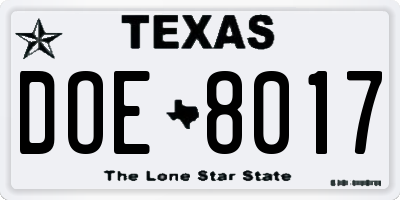 TX license plate DOE8017