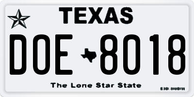 TX license plate DOE8018