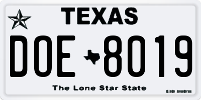 TX license plate DOE8019