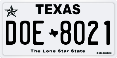 TX license plate DOE8021