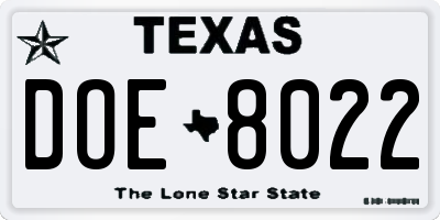 TX license plate DOE8022