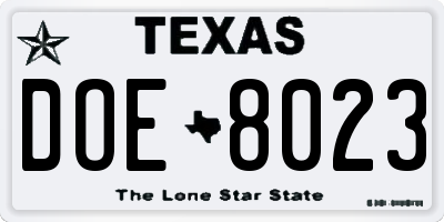 TX license plate DOE8023
