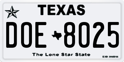 TX license plate DOE8025