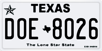 TX license plate DOE8026