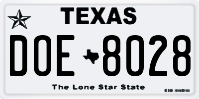 TX license plate DOE8028