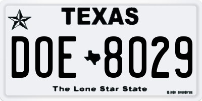 TX license plate DOE8029