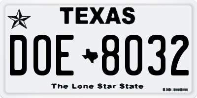 TX license plate DOE8032
