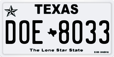 TX license plate DOE8033