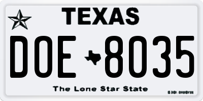 TX license plate DOE8035