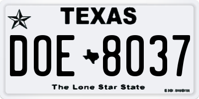 TX license plate DOE8037