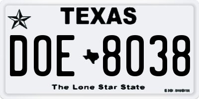TX license plate DOE8038