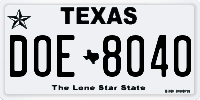 TX license plate DOE8040