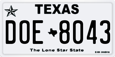 TX license plate DOE8043