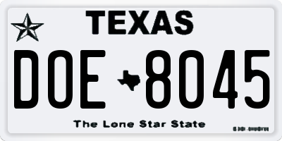 TX license plate DOE8045