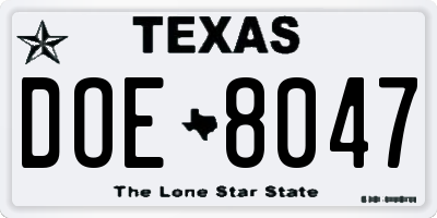 TX license plate DOE8047