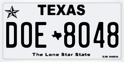 TX license plate DOE8048
