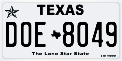 TX license plate DOE8049