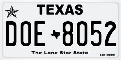 TX license plate DOE8052