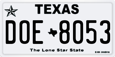 TX license plate DOE8053