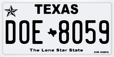 TX license plate DOE8059