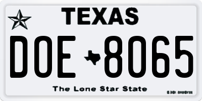 TX license plate DOE8065