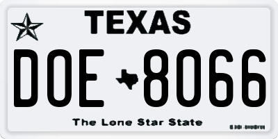 TX license plate DOE8066