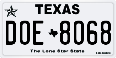 TX license plate DOE8068