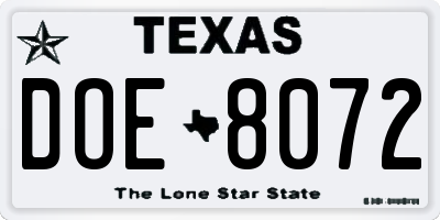 TX license plate DOE8072