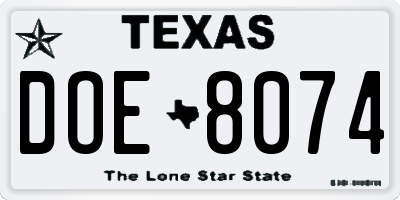 TX license plate DOE8074