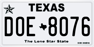 TX license plate DOE8076