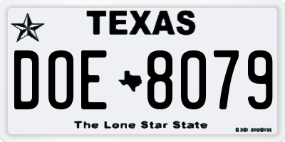 TX license plate DOE8079