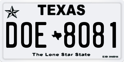 TX license plate DOE8081