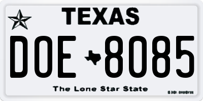 TX license plate DOE8085