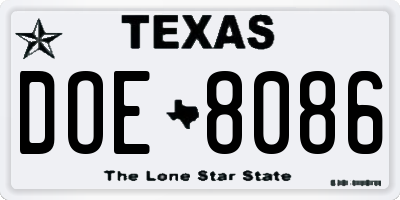 TX license plate DOE8086