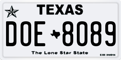 TX license plate DOE8089
