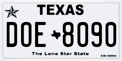 TX license plate DOE8090