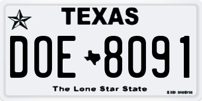 TX license plate DOE8091