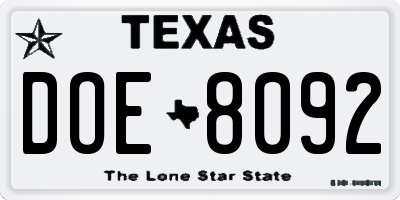 TX license plate DOE8092