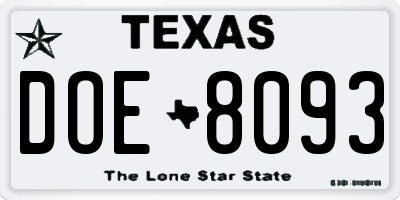 TX license plate DOE8093