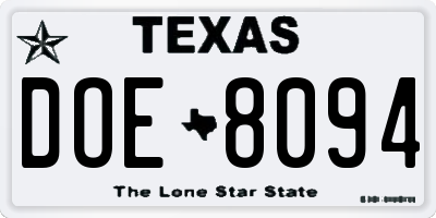 TX license plate DOE8094