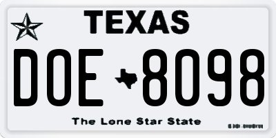 TX license plate DOE8098