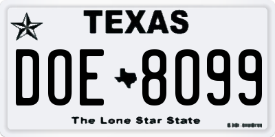 TX license plate DOE8099