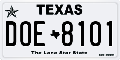 TX license plate DOE8101