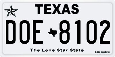 TX license plate DOE8102