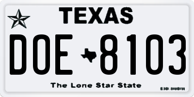 TX license plate DOE8103