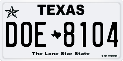 TX license plate DOE8104