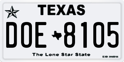 TX license plate DOE8105