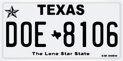 TX license plate DOE8106