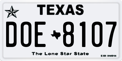 TX license plate DOE8107